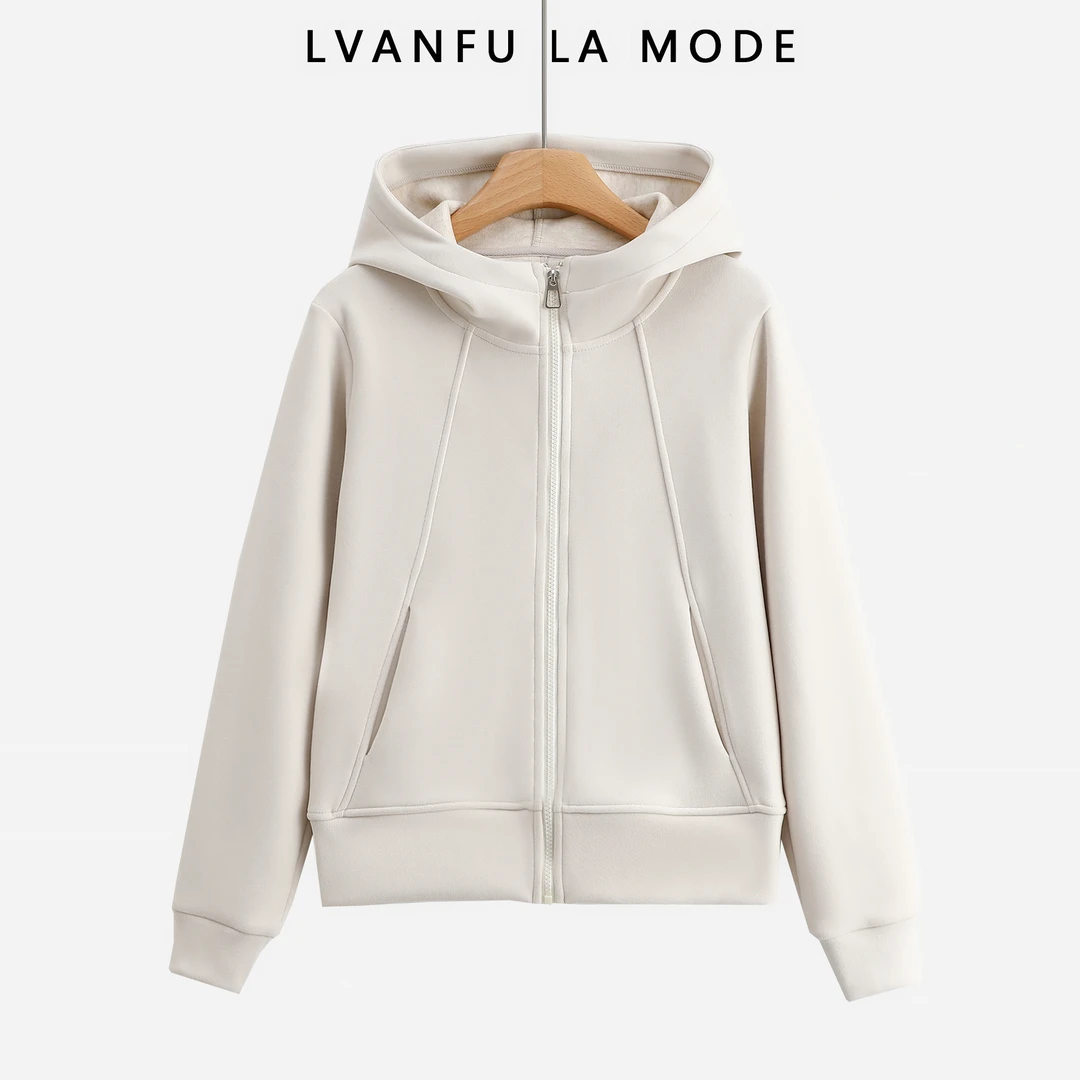 双面绒羊毛桑蚕丝重磅连帽秋冬休闲女士外套JY483A