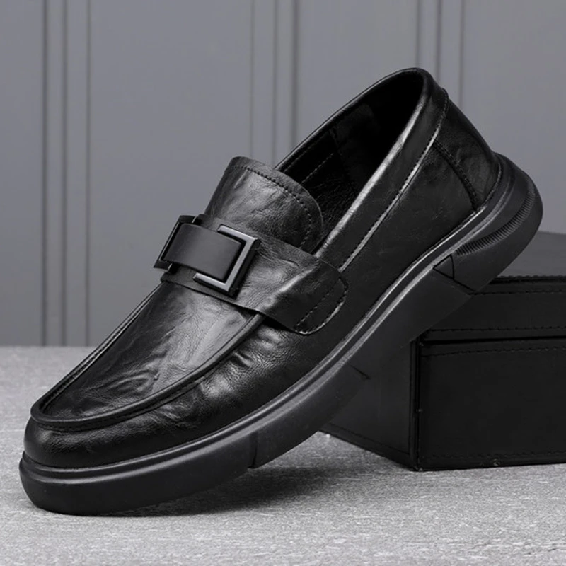 真皮男鞋秋季一脚蹬懒人乐福鞋黑色英伦商务鞋男士休闲皮鞋22802