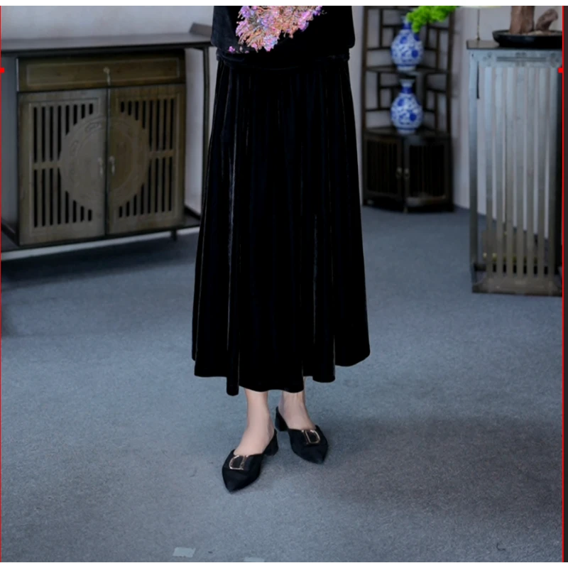 【MIAOCI】Q158时尚百搭显瘦丝绒金丝绒半身裙裙子半裙