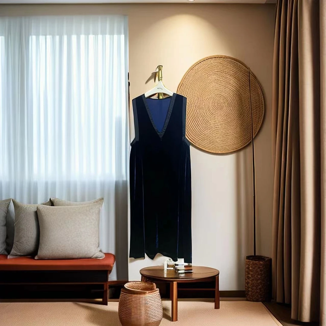 【MIAOCI】96199新品中长款轻奢无袖背心丝绒连衣裙