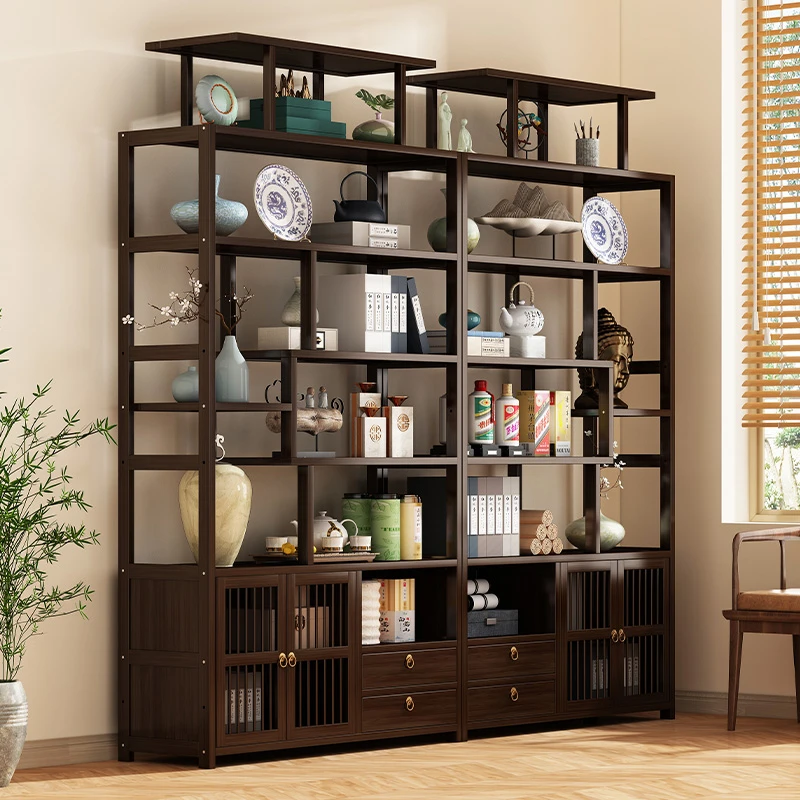 优选新中式茶叶展示柜古董架隔断落地茶柜多宝阁摆放收纳置物架