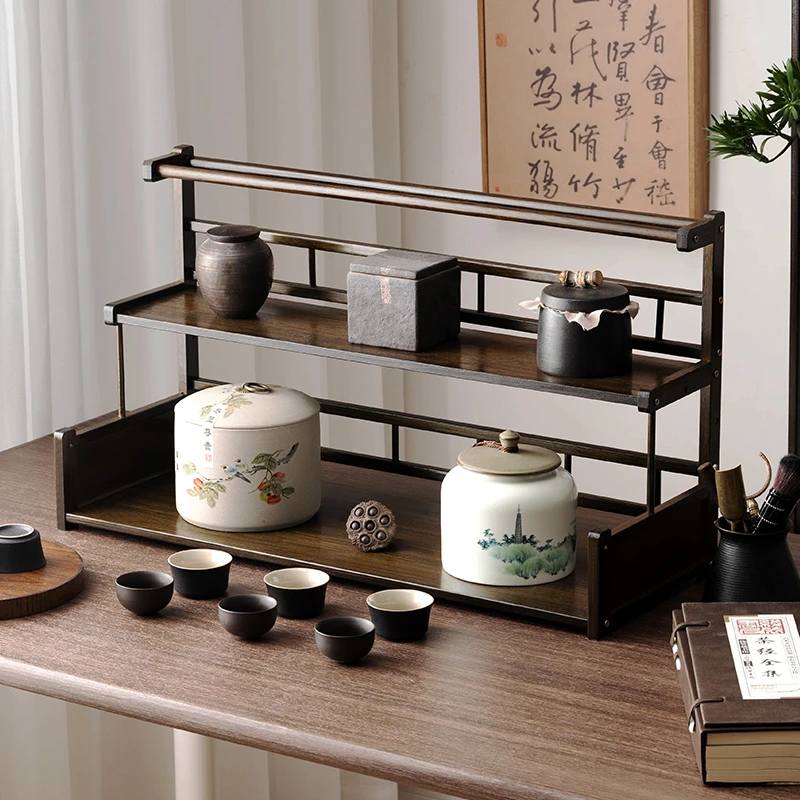 桌面博古架多层茶叶茶具茶壶收纳架紫砂壶摆放架中式多宝阁展示架