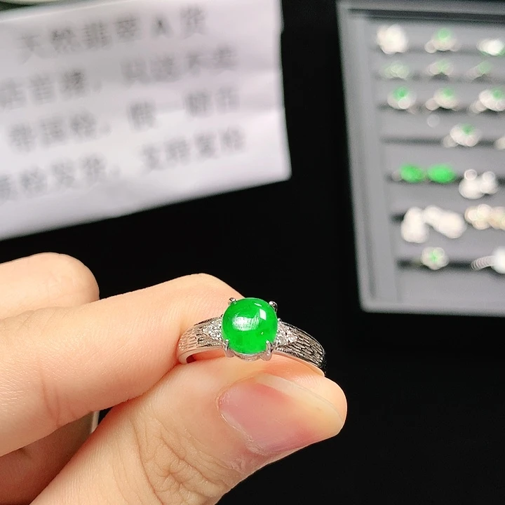 翡翠戒指银S925镶嵌戒指