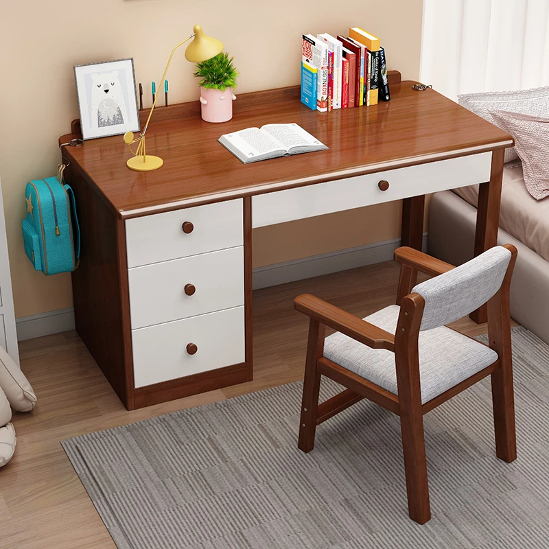 现代简约实木书桌书柜一体学生电脑桌简约办公桌写字桌儿童学习桌