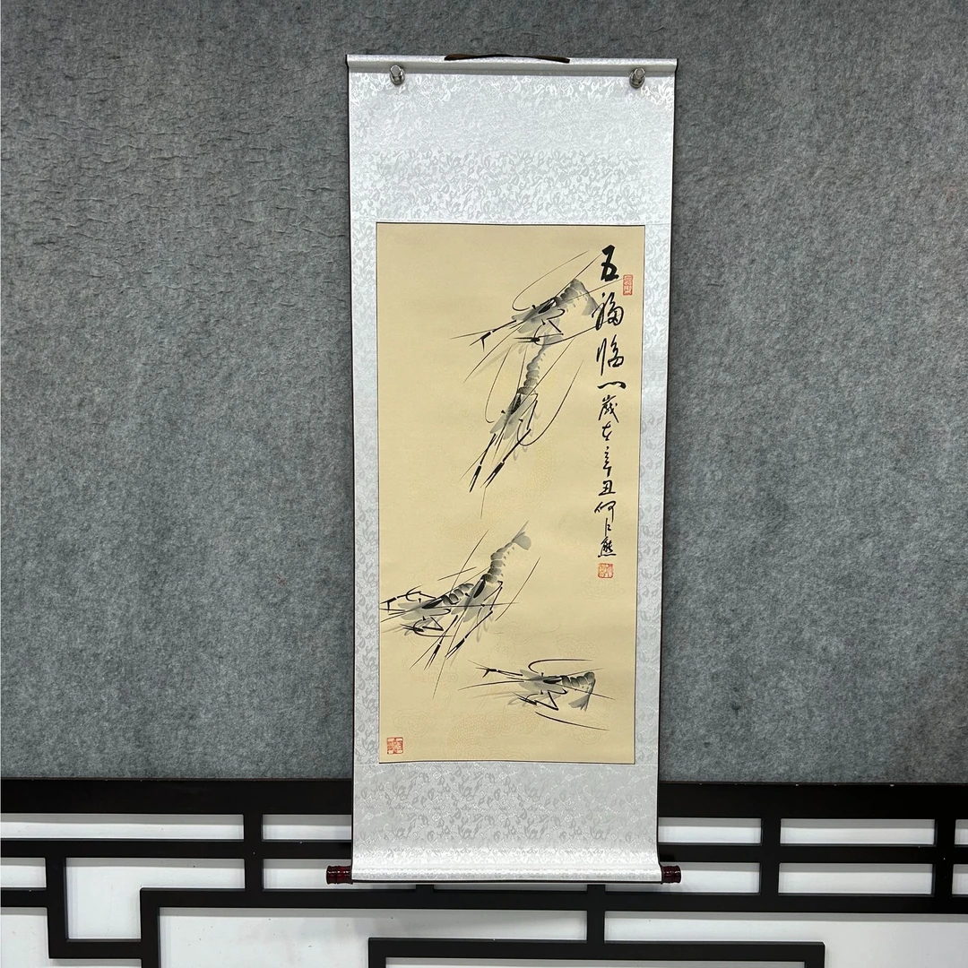 《五福临门》右 何江熊绘画作品 国画 三尺轴装裱