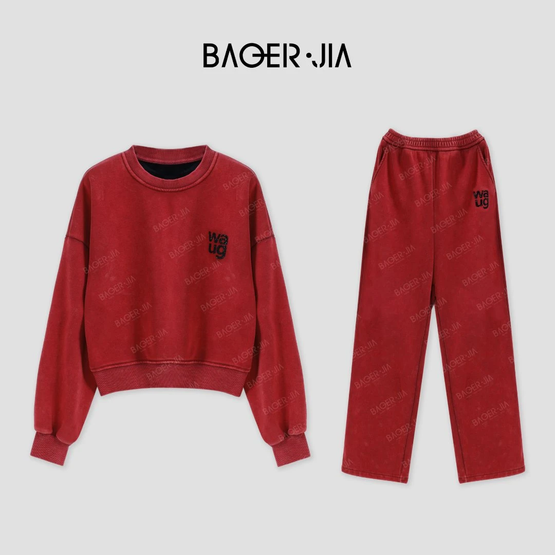 高端-【加绒套装】宝儿家BF09323412冬季款休闲时尚圆领卫衣裤套装