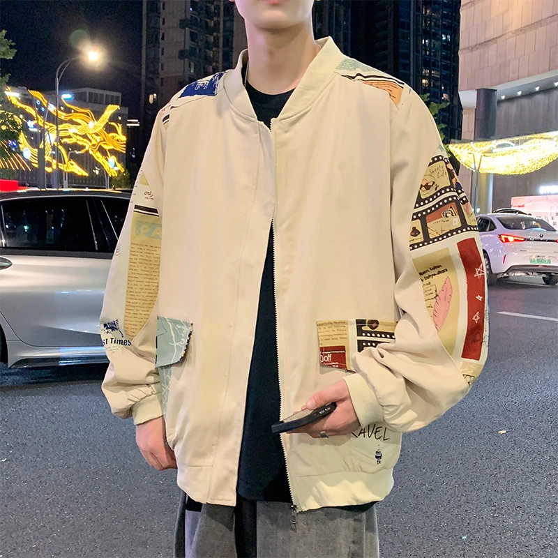 秋季青少年复古贴布拼接休闲棒球服男设计感宽松百搭潮流港风夹克