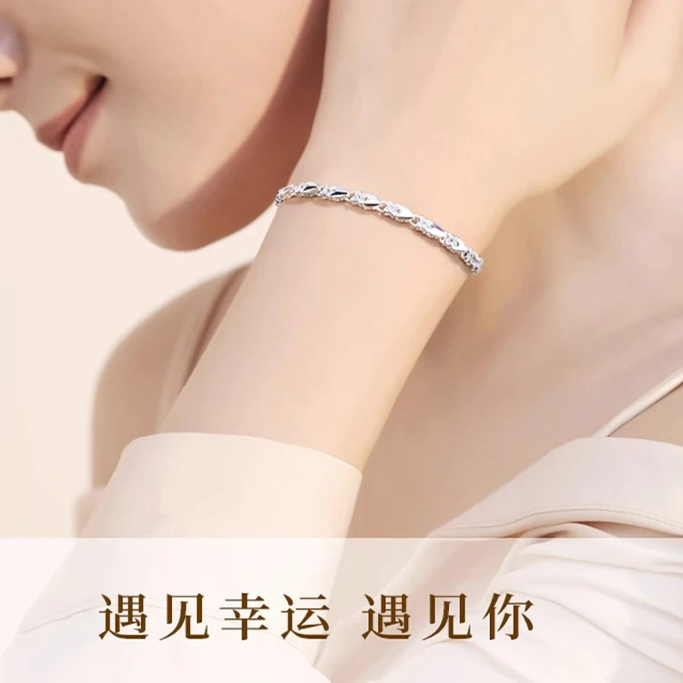 GIEVSZHE/纪诗哲 足银手链 四叶草手链女款小众轻奢送女朋友礼物