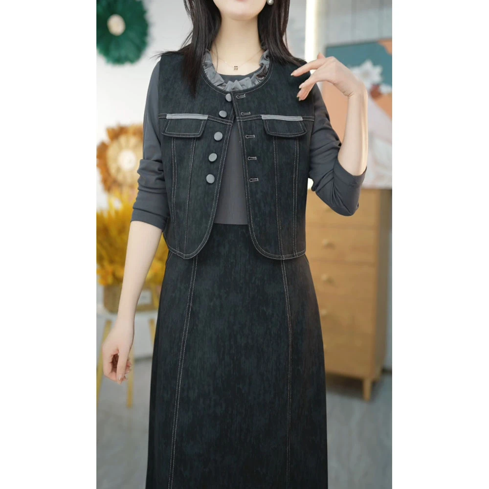 [PLYC6655]早秋新品真两件连衣裙气质显瘦修身女装时尚打底收腰