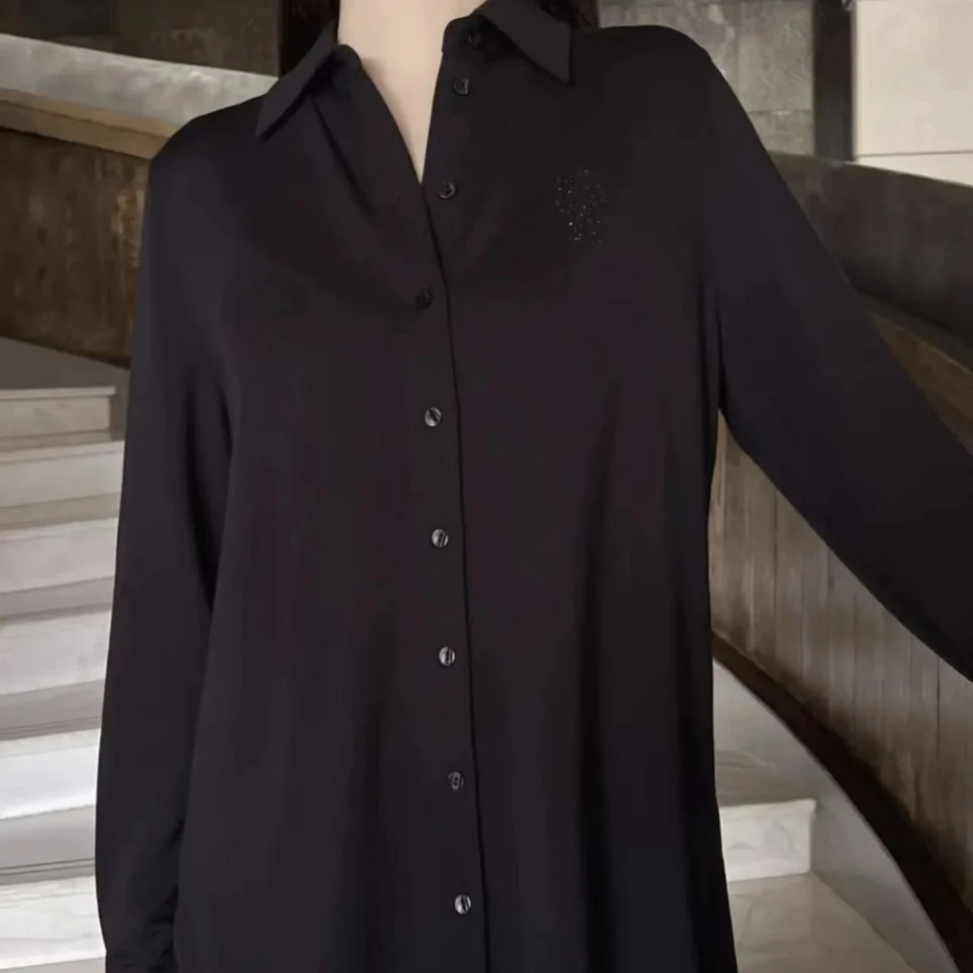 轻奢减压复古衬衫5300701衬衣长袖黑色简约休闲