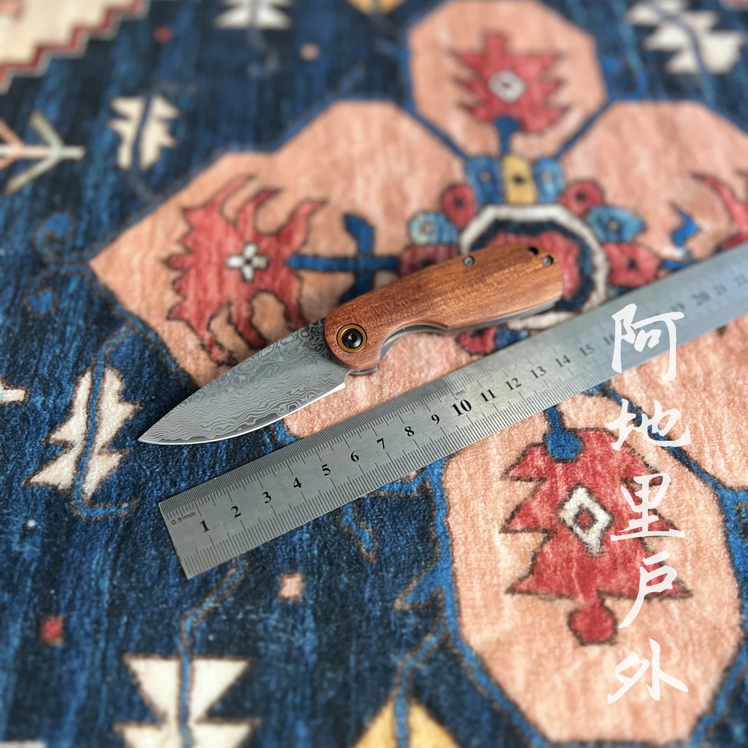新疆包邮【木鱼】VG10粉末钢手工锻打大马士革户外折叠刀水果吃肉刀