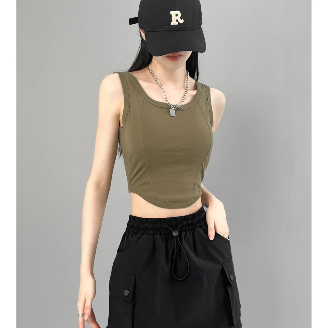 夏季欧美风外扩胸型鱼骨条背心女辣妹性感纯色短款带胸垫上吊带衣