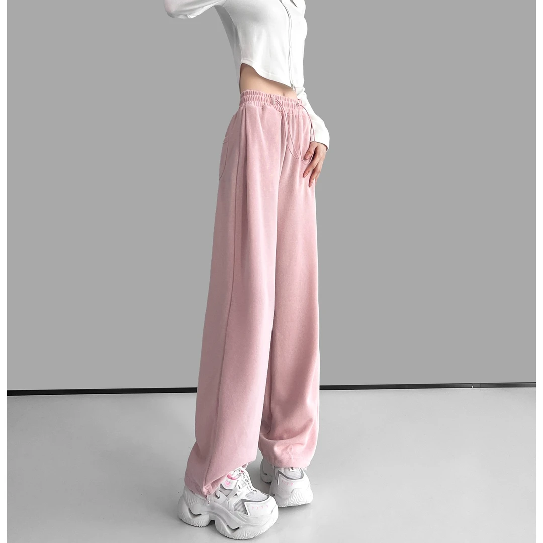 动感少女美式灰色运动裤女秋季宽松抽绳束脚潮流百搭高腰休闲卫裤