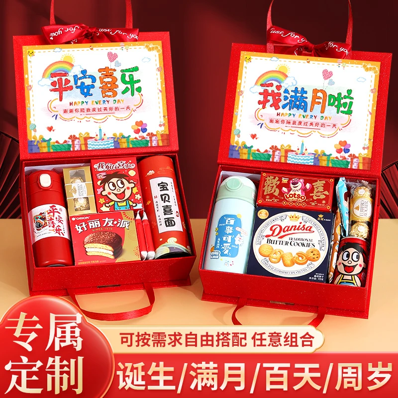 新生宝宝满月百日宴伴手礼喜饼诞生回礼礼盒儿童生日办酒席礼品