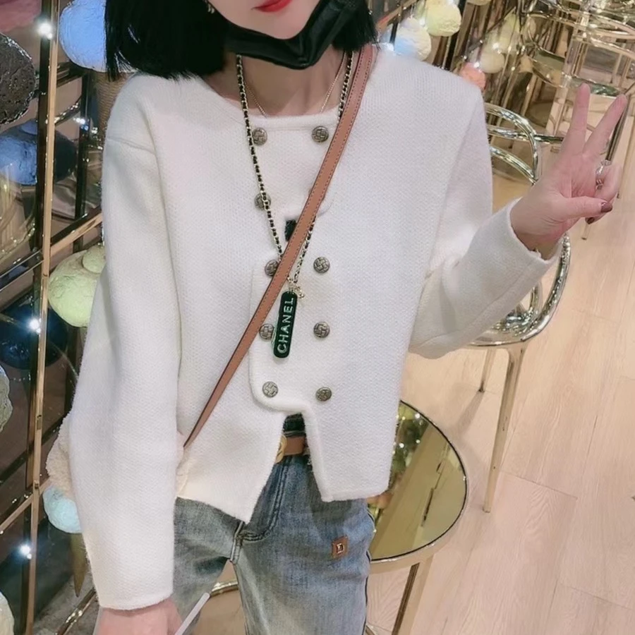 068毛衣小众不规则纽扣设计5688纯色开衫时尚洋气毛针织衫女