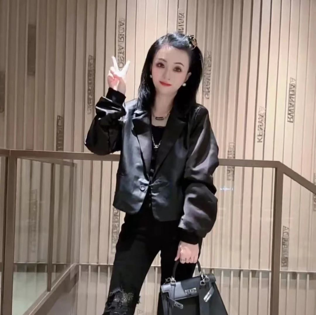 清货 欧货国潮短款皮衣外套女秋季设计感小众宽松长袖夹克潮2735