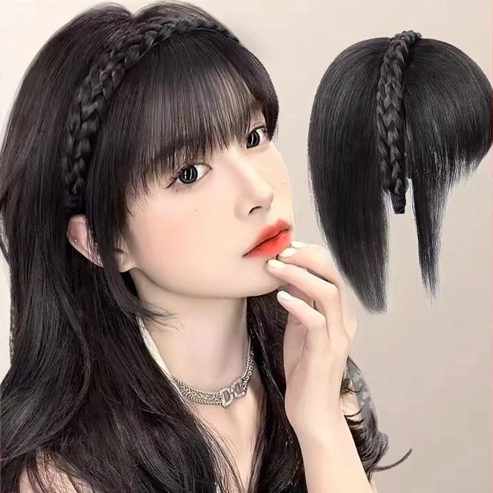 真发遮白发3D头顶补发片无痕辫子发箍刘海一体假发片女士隐形增发