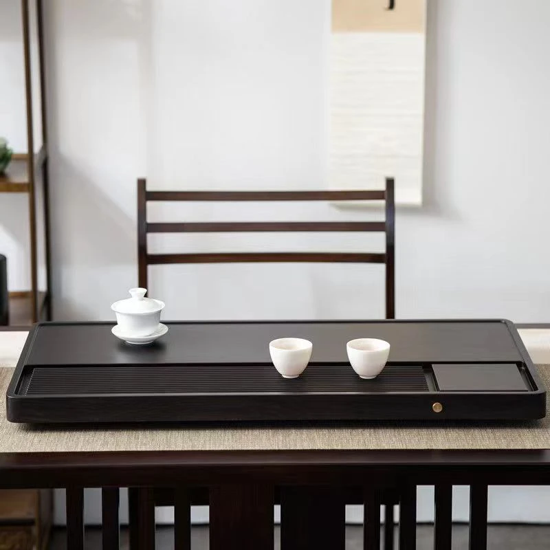 品意黑加厚-家用新中式轻奢简约干泡台茶盘长方形两用排水式整板