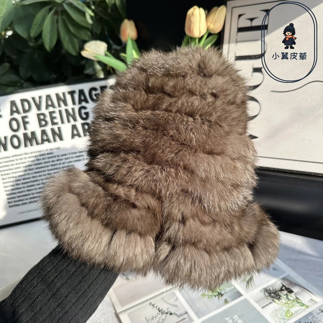 真兔毛云朵帽毛绒帽女冬季保暖显脸小护耳毛线帽皮草兔毛渔夫帽