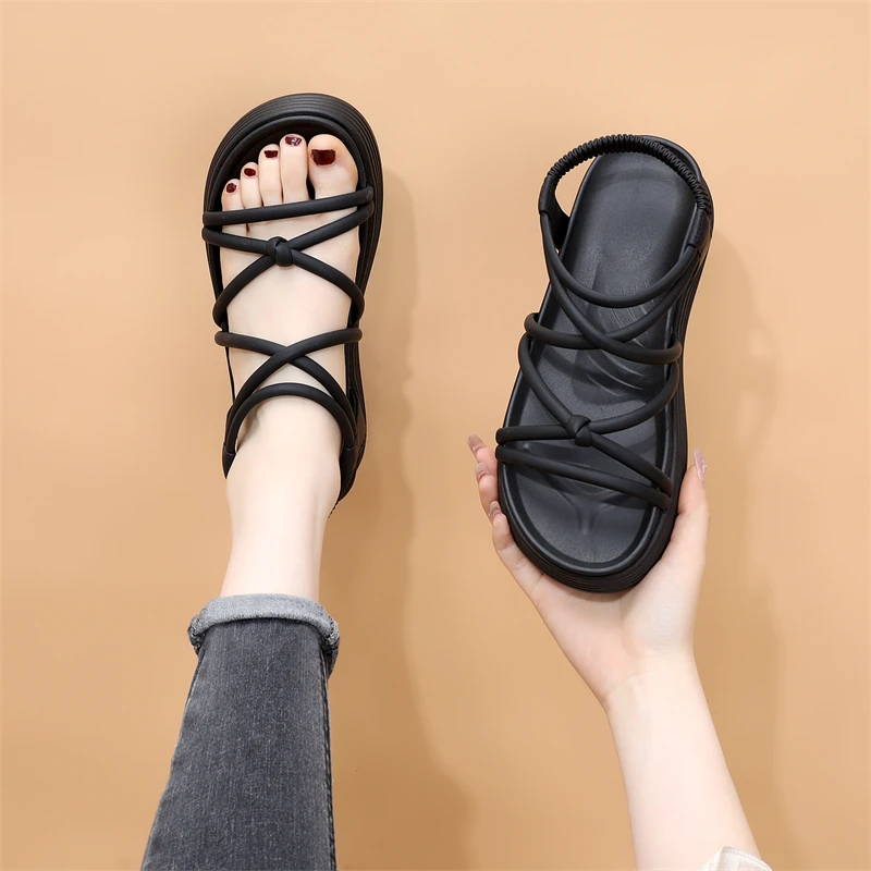 平底罗马凉鞋女2024新款夏季外穿软底配裙子仙女风交叉绑带沙滩鞋