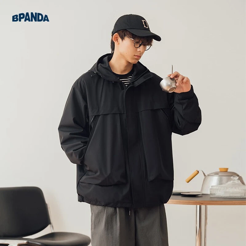 ben·panda熊猫本外套男秋季新品户外防泼水宽松连帽冲锋夹克衫
