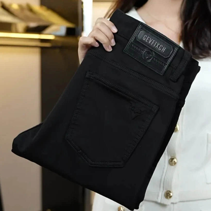 2024秋冬男士轻奢欧货黑色精品修身百搭时尚潮流牛仔裤