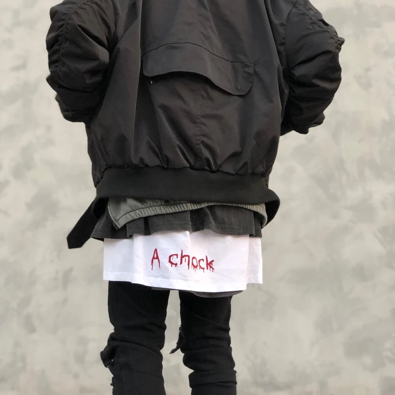 AC官方授权19ss街头高街前短后长印花国潮开叉下摆打底长袖chock