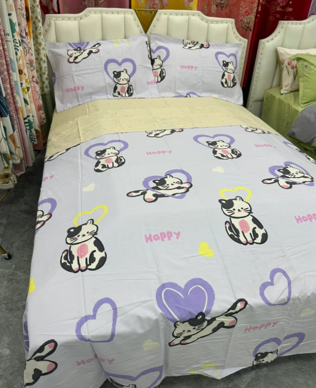 （可爱猫）纯棉裁剪四件套国标尺寸 舒适柔软透气 四季款