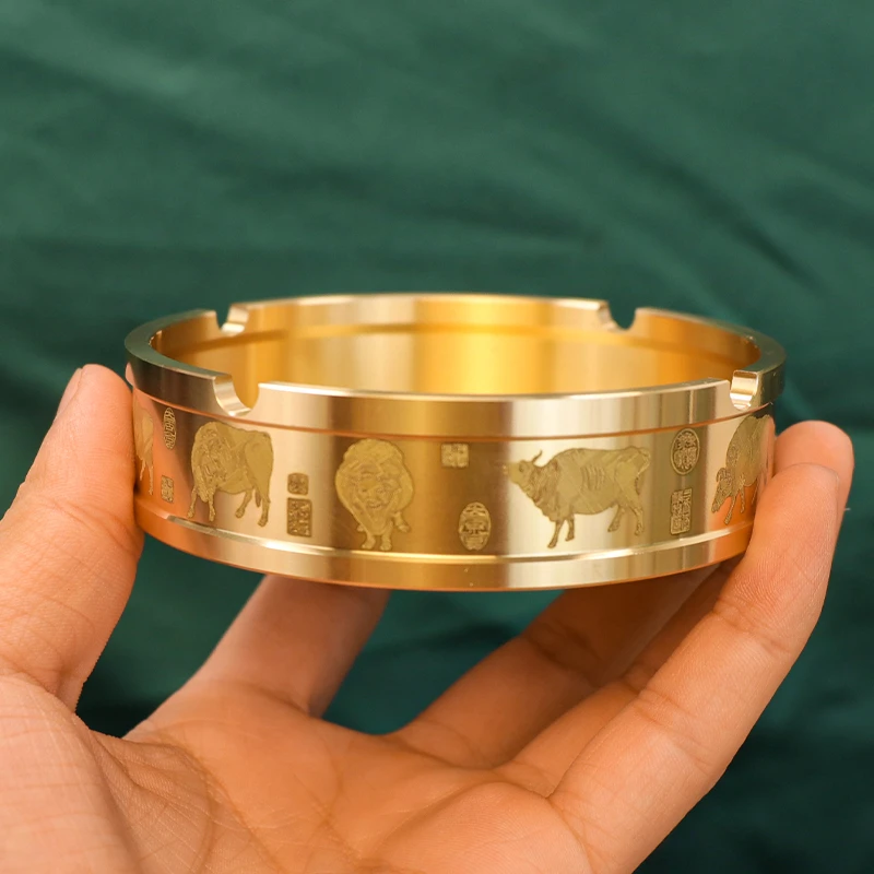 【好物】黄铜五牛烟灰缸全黄铜加厚耐用金色烟灰缸办公室摆件