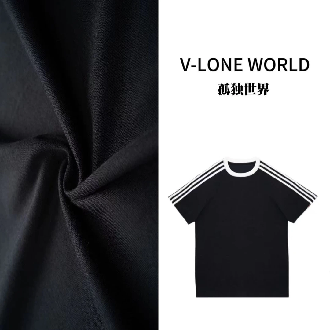 V-LONE WORLD夏季重磅凉感防晒抑菌速干宽松条杠高级男女短袖T恤