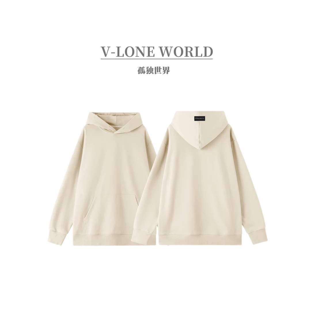 V-LONE WORLD秋冬重磅纯色加厚连帽卫衣宽松休闲套头美式百搭帽衫