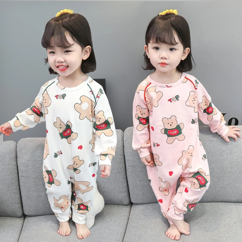 儿童连体睡衣纯棉小童2022新款春秋季防踢家居服婴儿女宝宝爬爬服