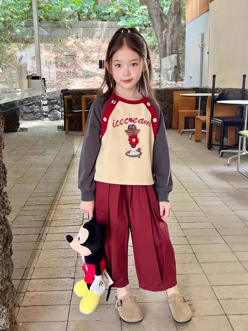 女童套装秋装2024新款儿童衣服女孩卫衣秋装长袖上衣阔腿裤两件套