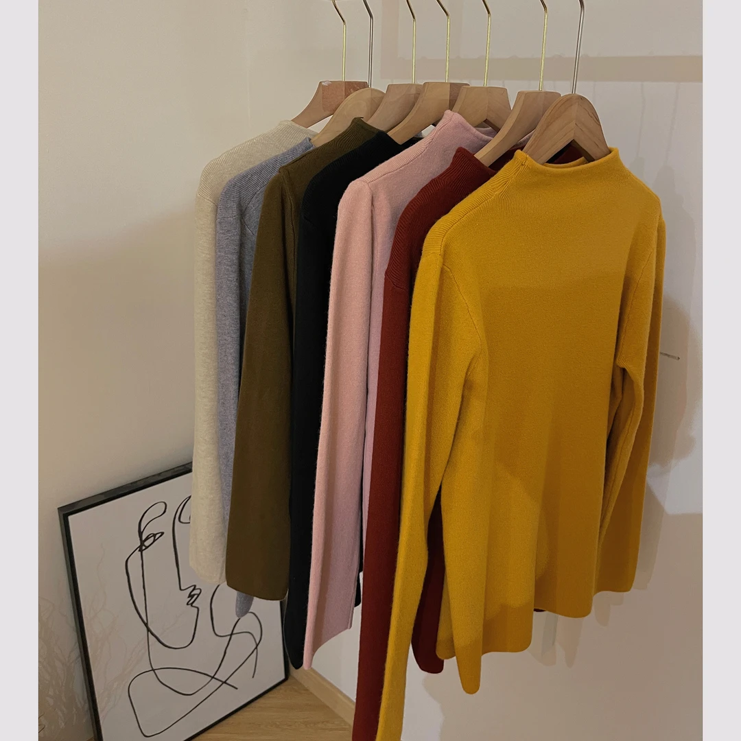 【美术生】针织打底衫秋冬长袖百搭宽松毛衣女装纯色上衣保暖修身