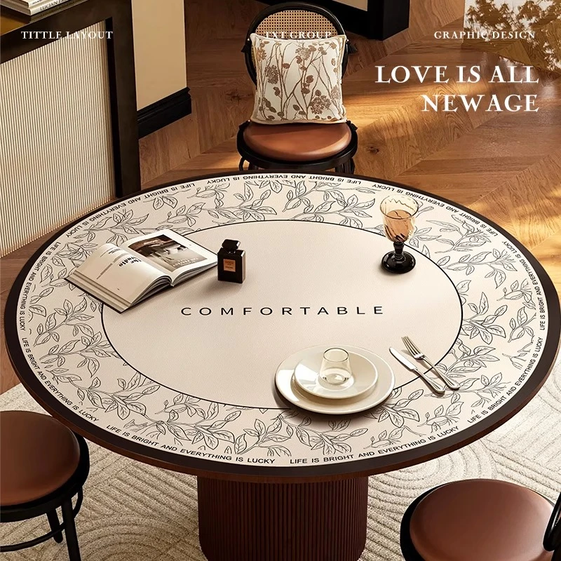 法式复古皮革轻奢防水长效防油圆桌布圆形餐桌垫高级感圆形茶几垫