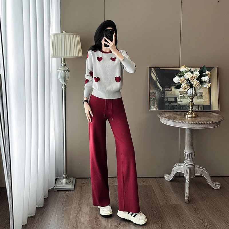 高级感针织休闲运动套装女春秋2024新款时尚毛衣搭配裤子两件套