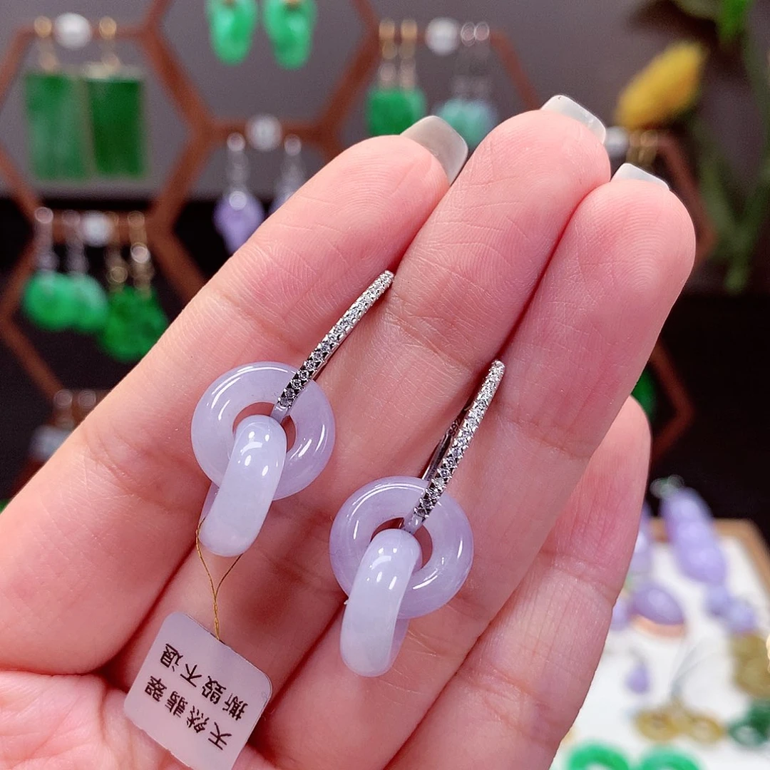 翡翠耳饰银S925镶嵌天然翡翠