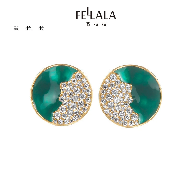 Fellala/翡拉拉「绿光」时尚气质耳钉女 简约个性珐琅小众耳钉