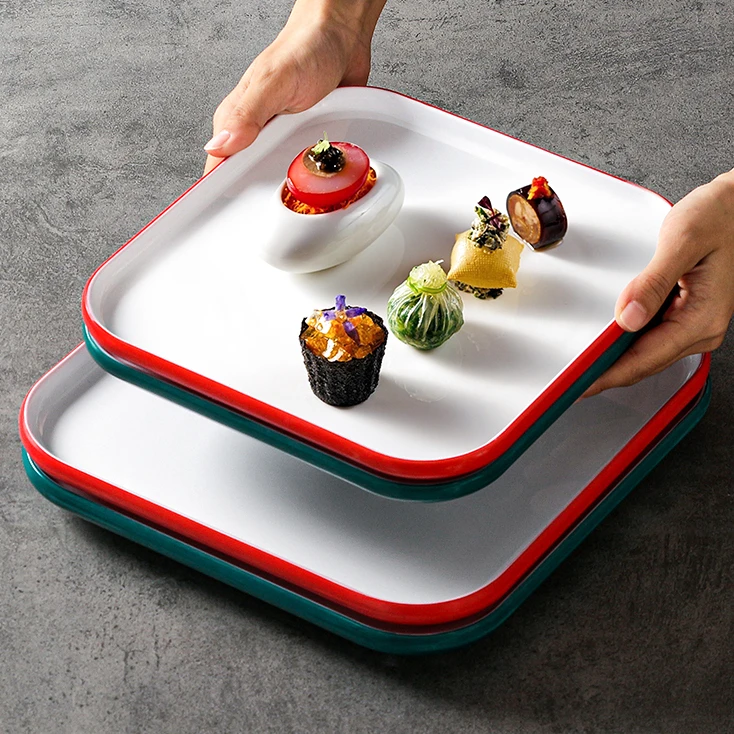 A8仿瓷密胺餐具盘子商用方形盘餐厅饭店酒店仿瓷菜盘炒菜凉菜餐盘