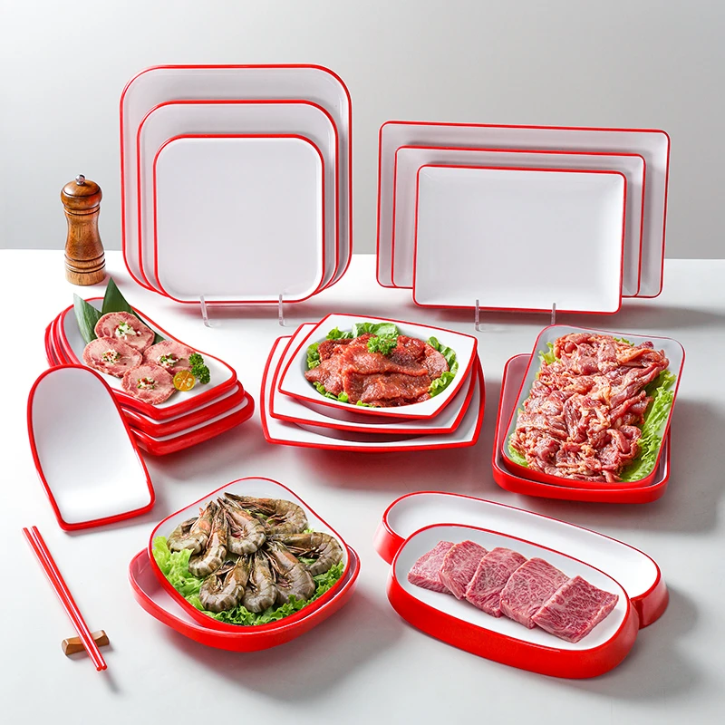 A8仿瓷密胺餐具盘子商用烧烤火锅专用菜盘烤肉菜盘碟子仿瓷烧烤盘