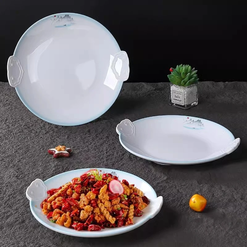 密胺餐具酒店炒菜双耳圆盘商用创意饭店餐厅凉菜冷菜专用盘子塑料