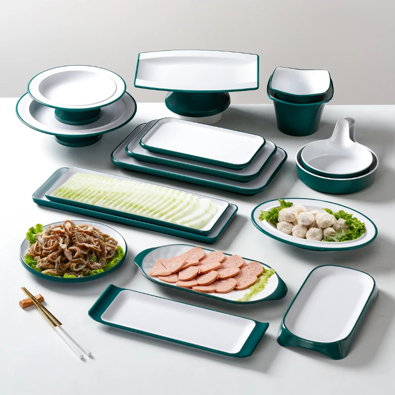 A8仿瓷密胺餐具盘子长方形商用烧烤火锅店菜盘仿瓷塑料盘烤肉餐盘