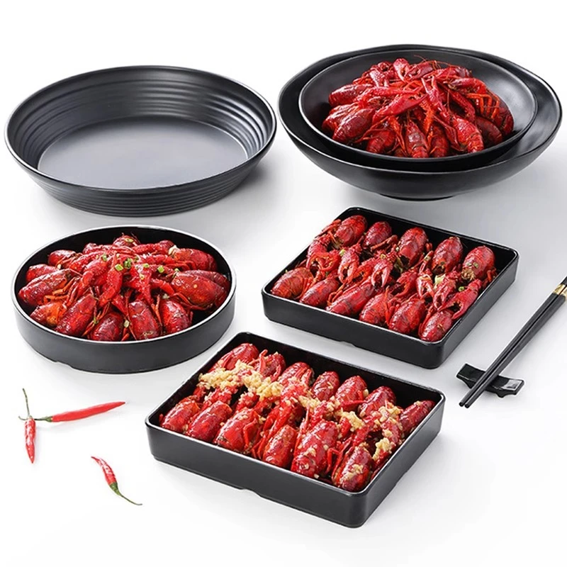 密胺餐具黑色餐盘烧烤店小龙虾专用盘子仿瓷塑料装虾盘海鲜大咖盘