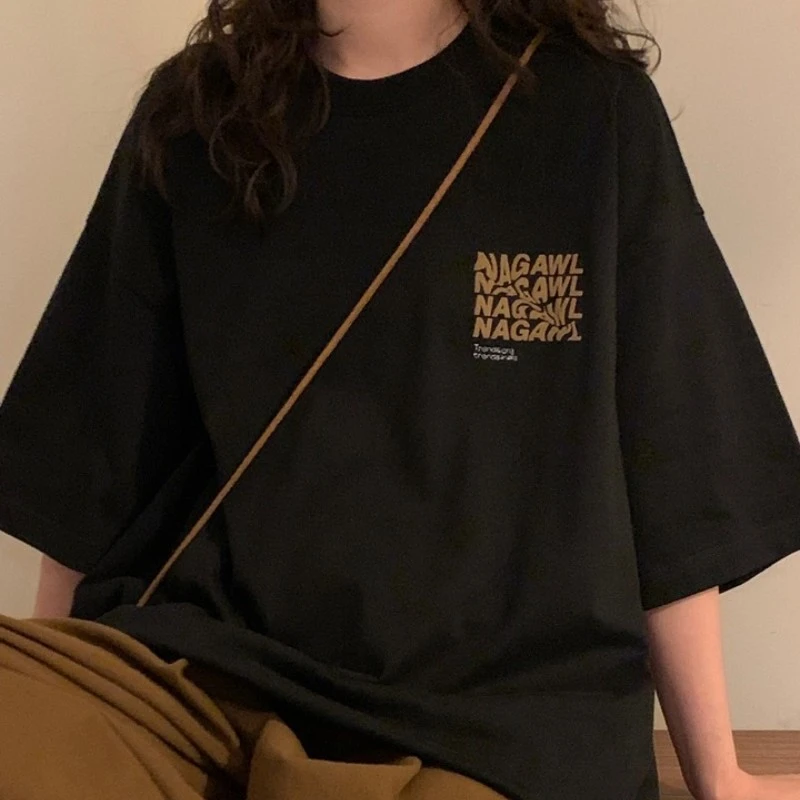 100%重磅纯棉韩系百搭半袖女t恤大码2-300斤学生宽松夏季圆领上衣