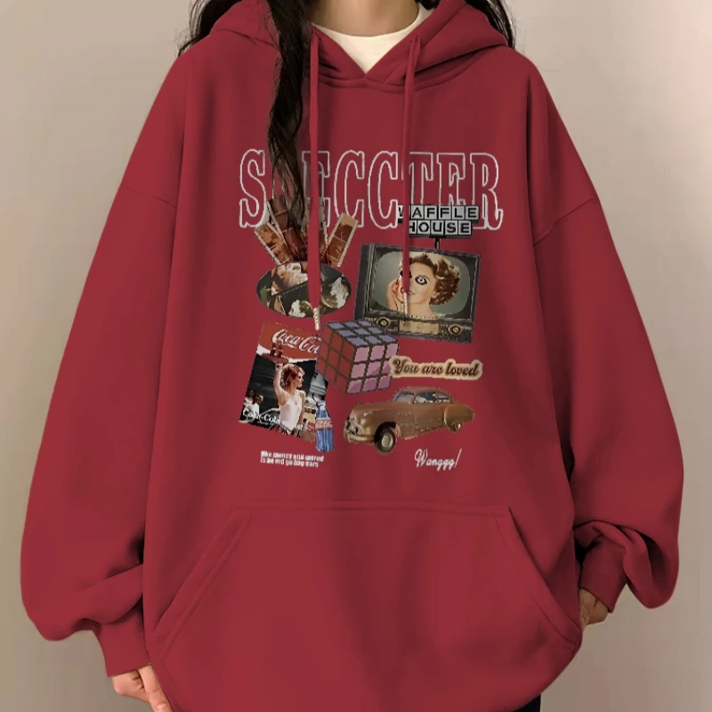 时尚秋冬加厚连帽重磅420G加绒卫衣大码2-300斤ins卡通印花外套女