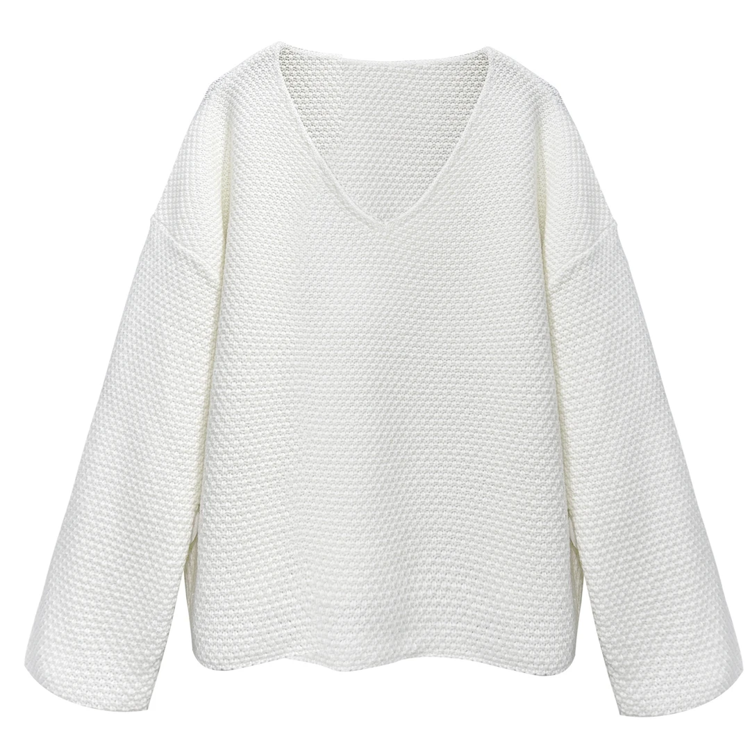 （Tina推荐）oversize纯色针织衫V领慵懒氛围感女士毛衣  3137