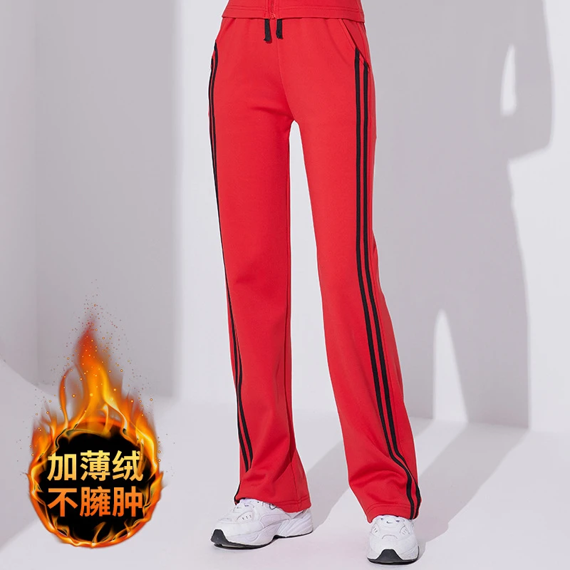 加绒速干直筒裤2023广场舞秋冬新款加绒速干服装跑步健身跳操服MQ