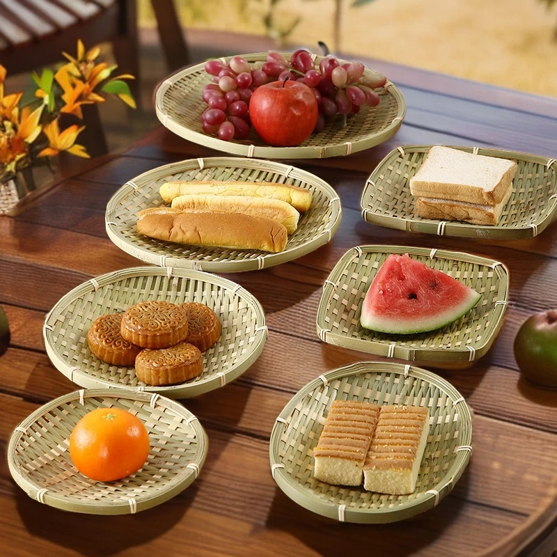 手工竹编筐家用馒头筐竹簸箕竹匾零食篮子小托盘水果篮创意装饰盘