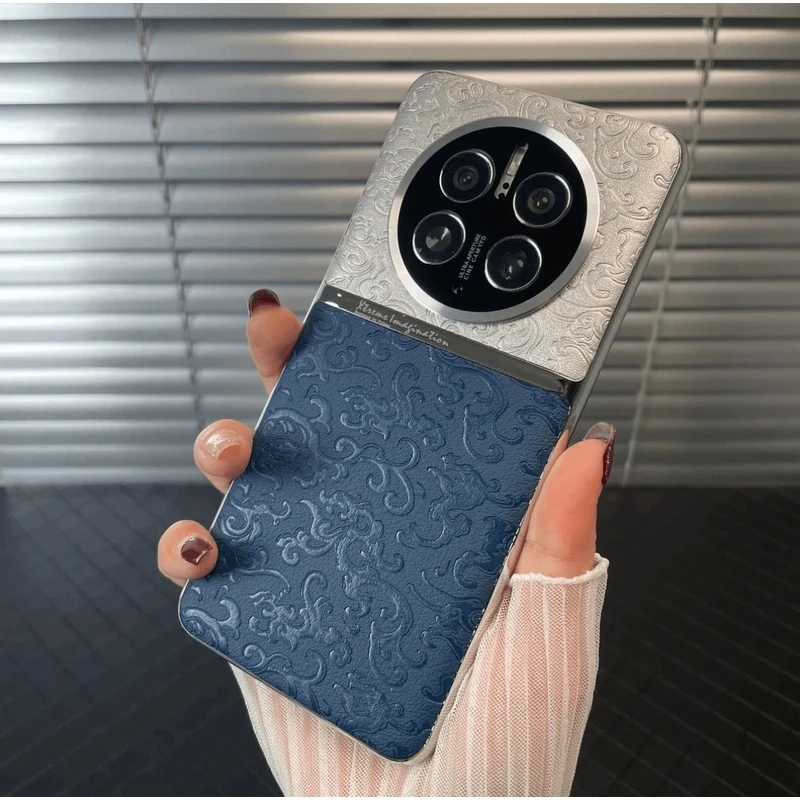 适用于华为Mate50/E祥云龙纹素皮国风手机壳新款电镀高级感硬壳