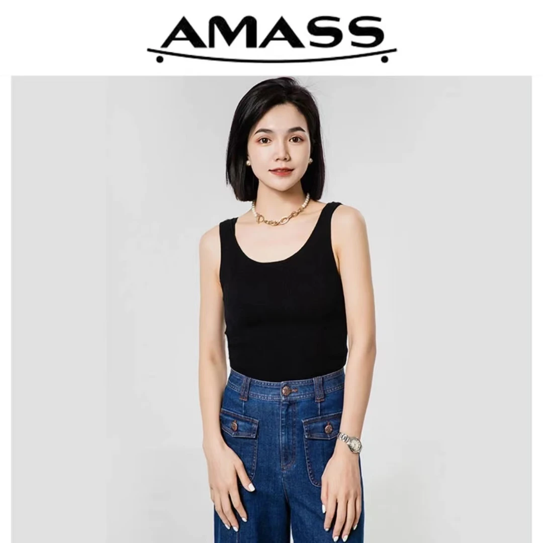 AMASS/阿玛施百搭打底女士显瘦U领羊绒贝贝背心5392357